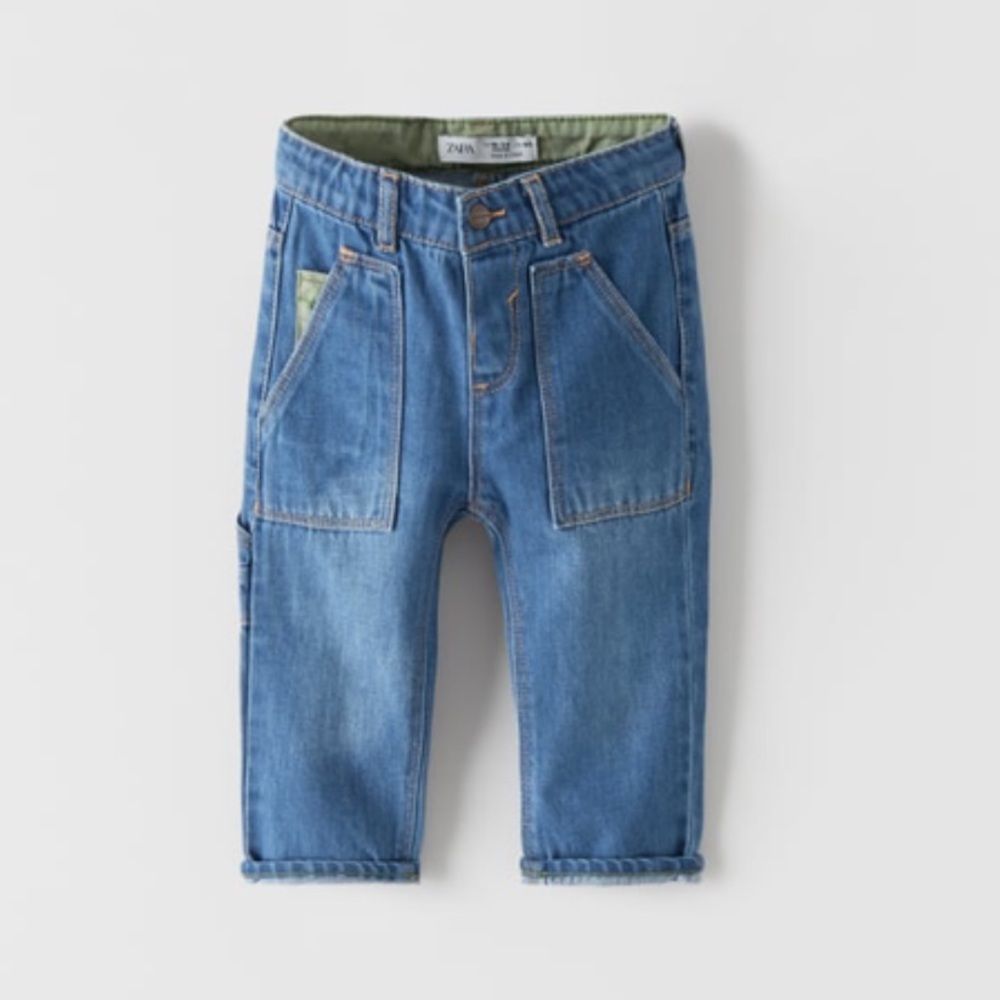 3/$30 95% new Zara contrast utility kid jeans